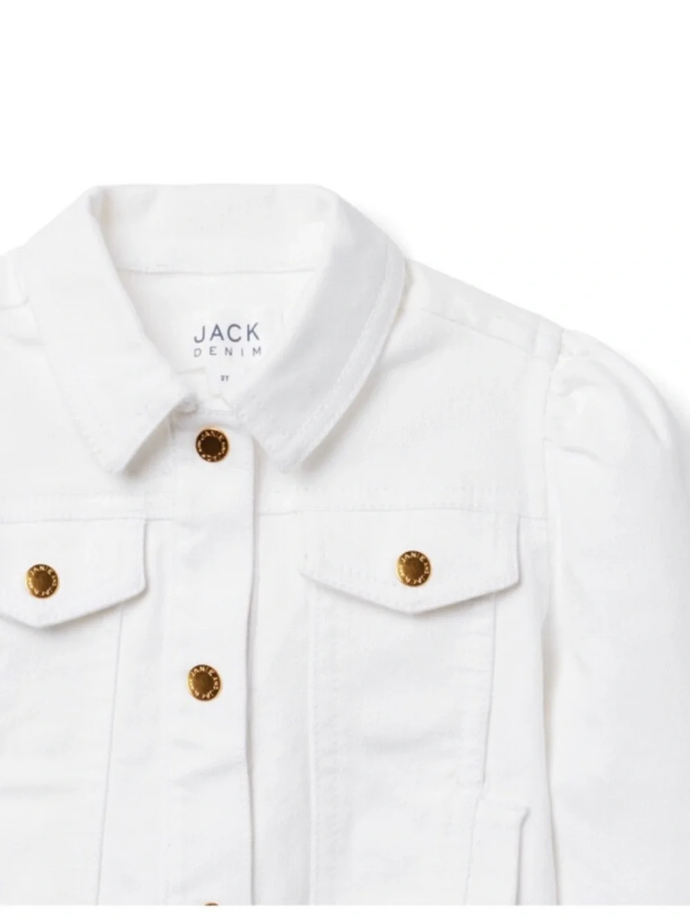 Janie and Jack Puff Sleeve White Denim Jacket with Gold Buttons